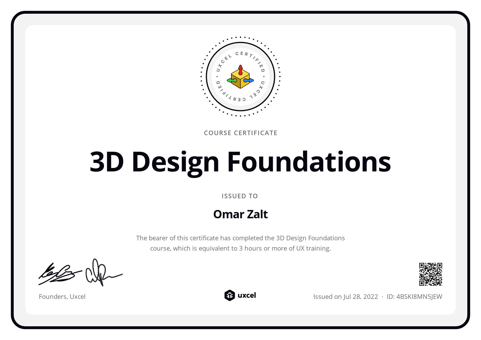 Omar Zalt's certificate